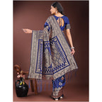 Generic Women's Silk Printed Saree With Unstitched Blouse 5.5Mtr (Navy Blue)
