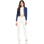 Generic Women's Denim Embellished Long Sleeves Shrug (Blue)