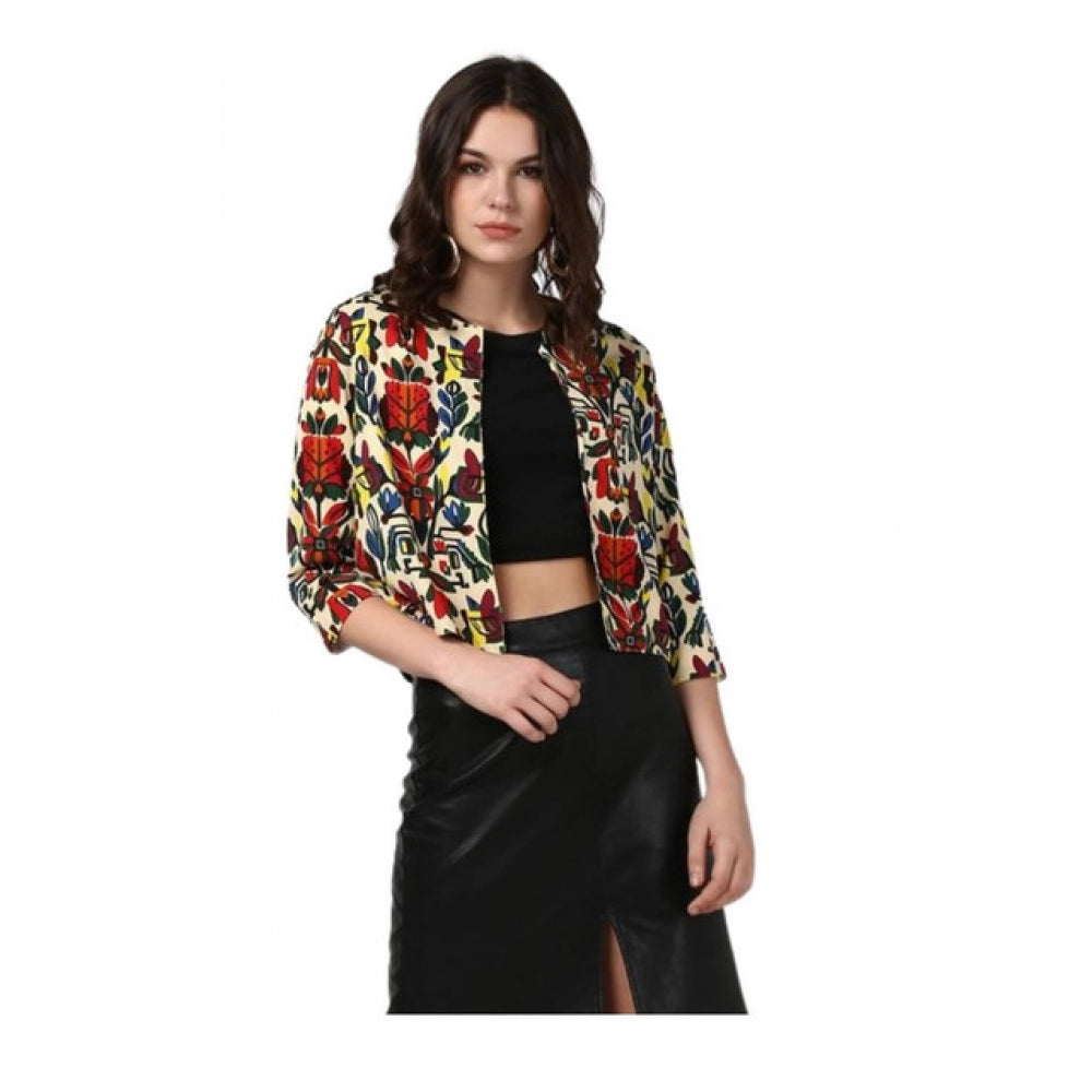 Generic Women's Polyester Floral 3-4th Sleeves Shrug (Multicolor)