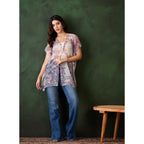 Generic Women's Chiffon Printed Short Sleeves Shrug (White - Purple)