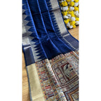 Generic Women's Tussar Silk Madhubani Saree With Unstitched Blouse 5.5Mtr (Blue)