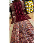 Generic Women's Tussar Silk Madhubani Saree With Unstitched Blouse 5.5Mtr (Maroon)