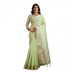 Generic Women's Tissue Checks_With_Buttis Saree With Unstitched Blouse 5.5Mtr (Light_Green)