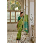 Generic Women's Silk_Blend Ethnic Ikat Pattern Saree With Unstitched Blouse 5.5Mtr (Light_Green)