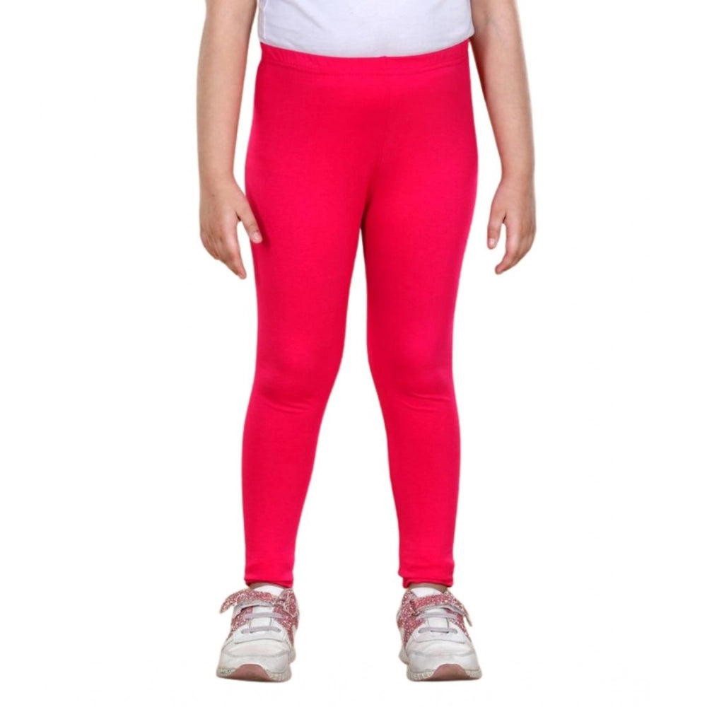 Generic Girl's Cotton Lycra Solid Elasticated Leggings (Pink)