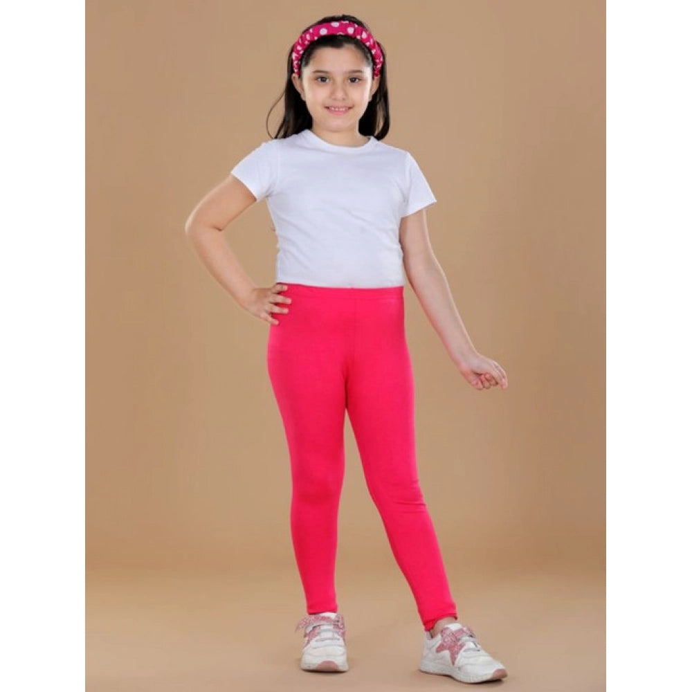 Generic Girl's Cotton Lycra Solid Elasticated Leggings (Pink)
