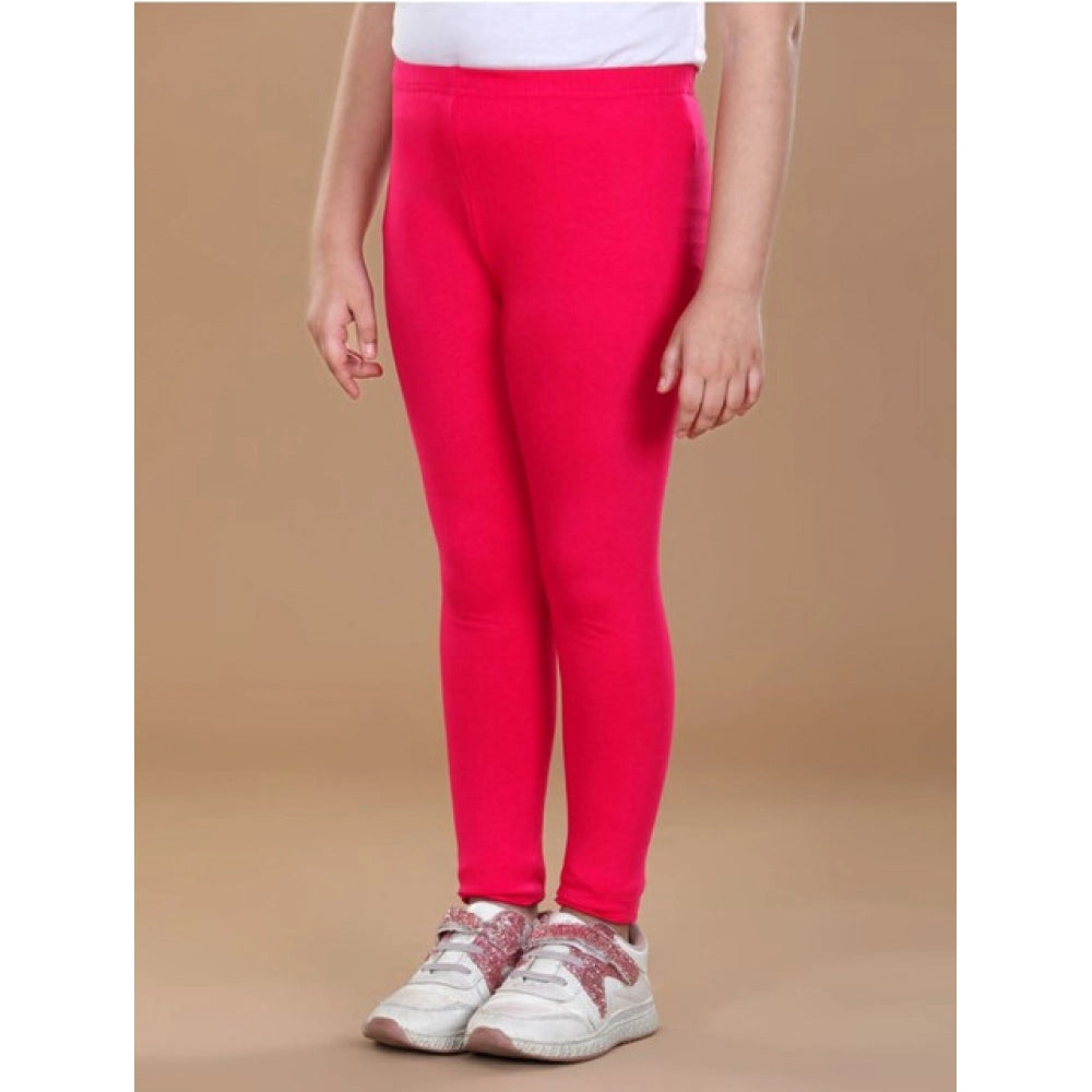 Generic Girl's Cotton Lycra Solid Elasticated Leggings (Pink)
