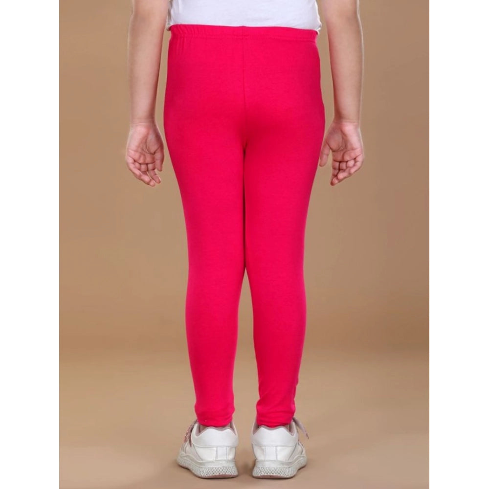 Generic Girl's Cotton Lycra Solid Elasticated Leggings (Pink)
